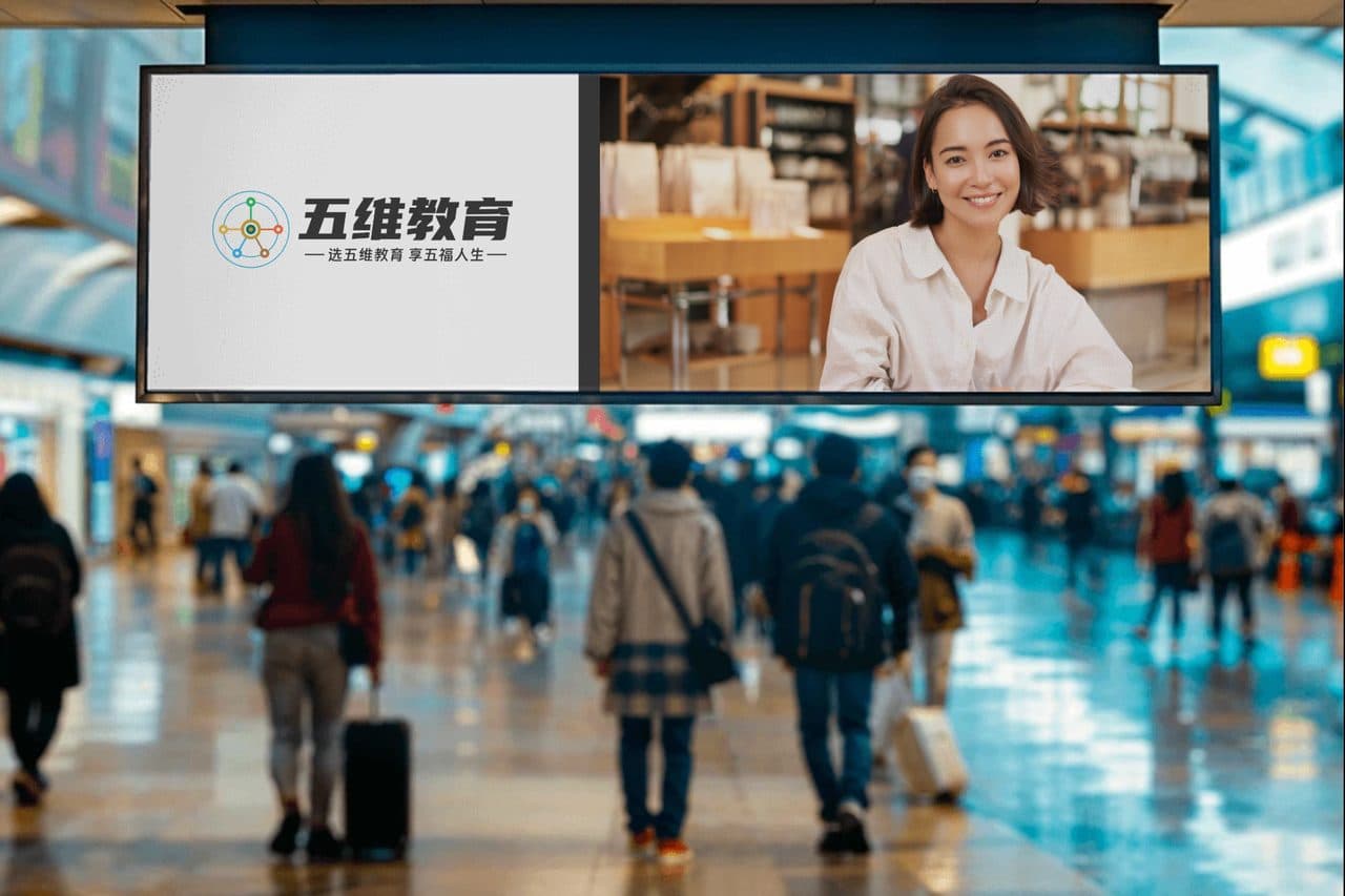 机场高铁站候车室电子广告牌vi logo样机效果图